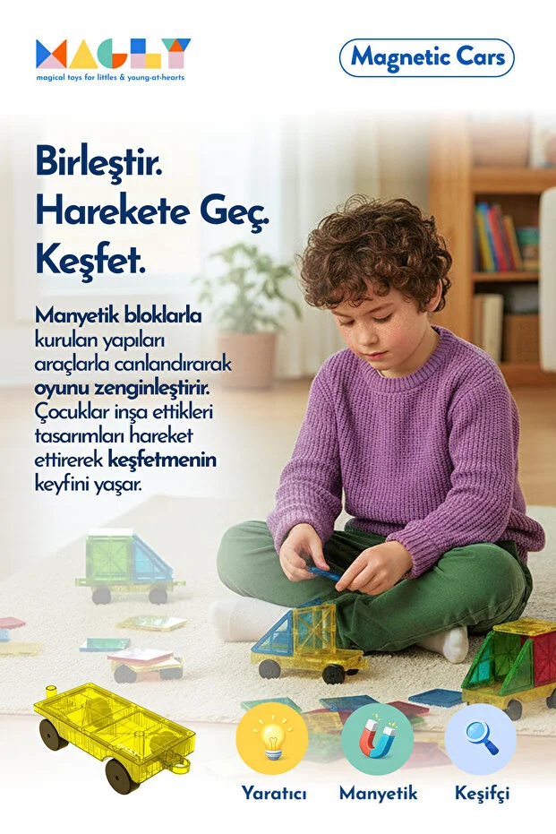 Magnetic Cars Manyetik Araç Oyun Seti - Manyetik Yapı Blokları Araba Eklentisi